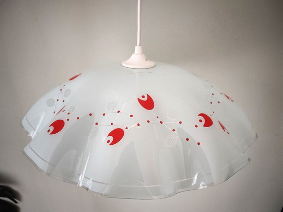 White Opaline Pendant Light with Red and Silver Floral Decoration – Pendant lamps, Glass (photo 2 of 10)