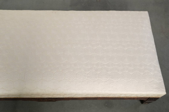 Beautiful antique French bench/window bench from the 19th century in Empire style with a silk seat with an (photo 7 of 12)