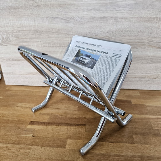 Image 1 of Vintage Zack Design Bauhaus Magazine Rack 80s Chrome