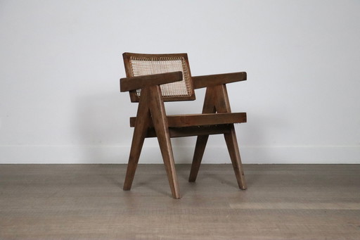 Chaise cannée de bureau Pierre Jeanneret, Inde 1950S