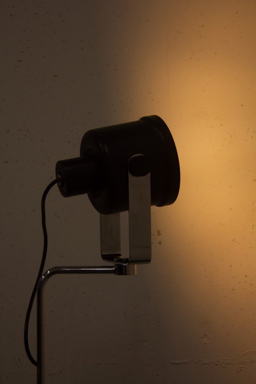 Lampadaire spot P433 en chrome noir italien des années 70, conçu par Brusasco & Torretta pour LUCI