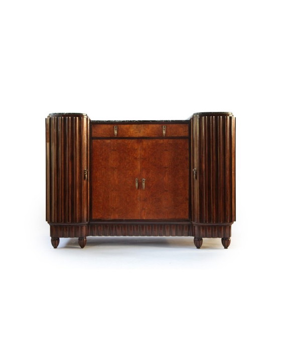 Credenza Art Déco francese, anni '30, Credenze con vetrina, Legno, Marmo, Marrone, Art Deco (foto 9 di 9)