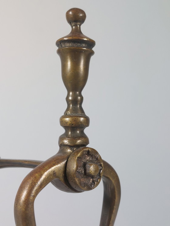 Image 1 of Paire de tréteaux de cheminée zoomorphes vintage en laiton