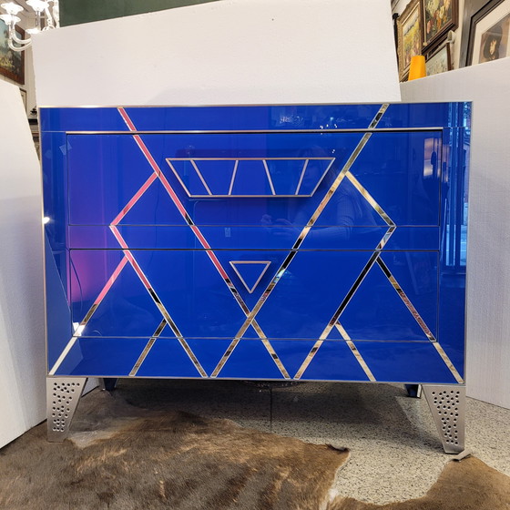 Image 1 of Cómoda en Cristal Azul, Estilo Art Déco, S. XXI