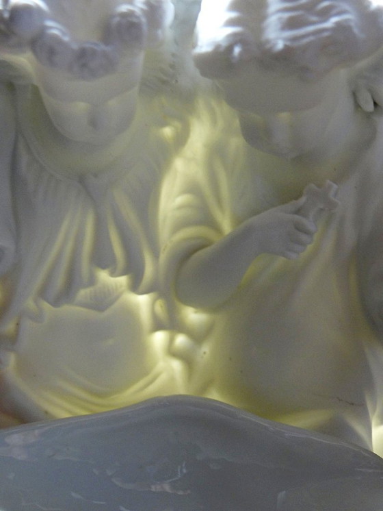 Image 1 of Feines Weihwasserbecken aus Biskuitporzellan mit zwei Engeln, antik, 1900–1930, Deutschland