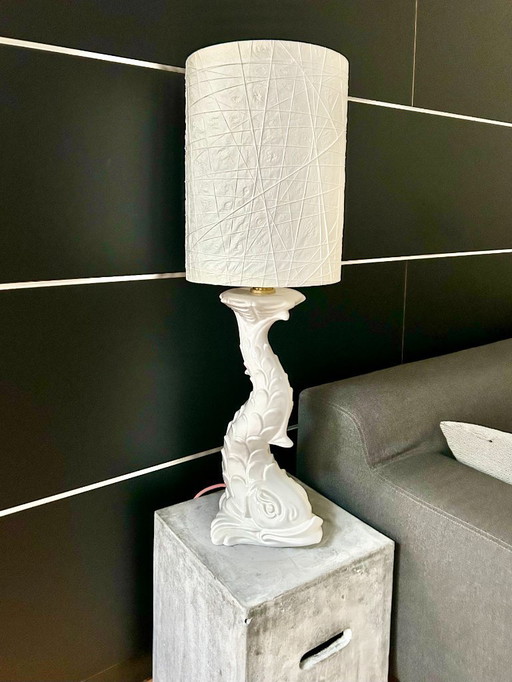 Grote witte keramieken tafellamp, Capodimonte Italië, jaren 1960