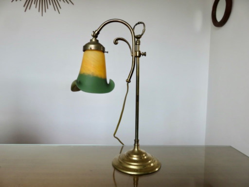 Large Art Nouveau Lamp, Bronze and Marbled Glass, France – tafellampen
