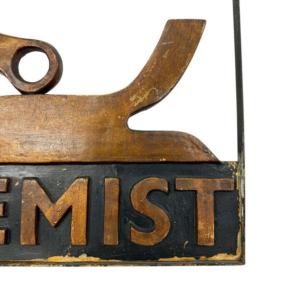 Image 1 of Vintage apothekers uithangbord – drogisterij bord met vijzel en stamper