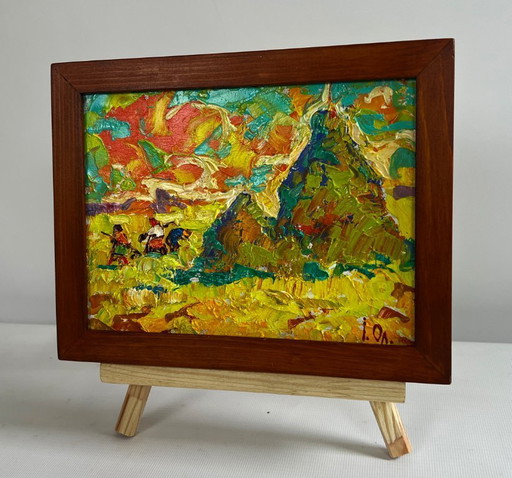 Original Oil Painting Summer Nature Landscape Sunny hot day in the field