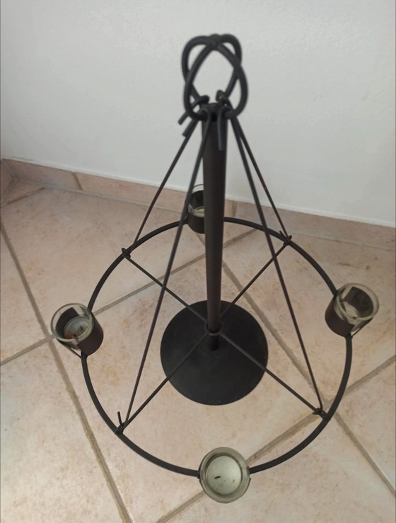 Image 1 of Porte-bougie flottant vintage en métal noir pour 4 bougies chauffe-plat | Idéal comme couronne de l'Avent