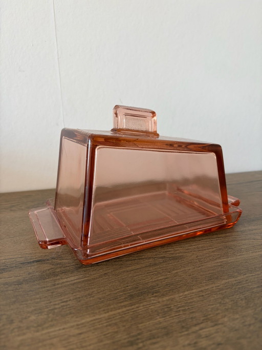 Quesera / Mantequera Art Déco « Severina » de cristal Rosaline – Val Saint Lambert (c. 1935)