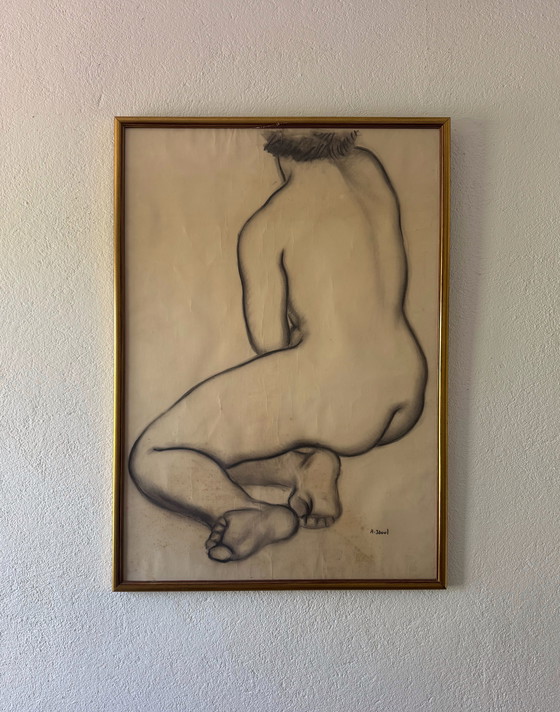 Image 1 of Large Nude Charcoal Painting André Jaoul