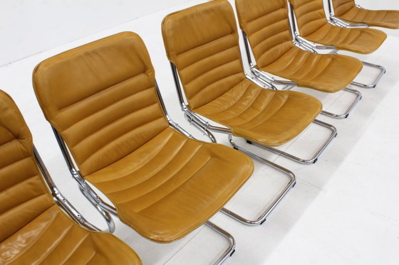 Image 1 of Set of 6 vintage chrome and leather dining chairs, 1970s, Italy