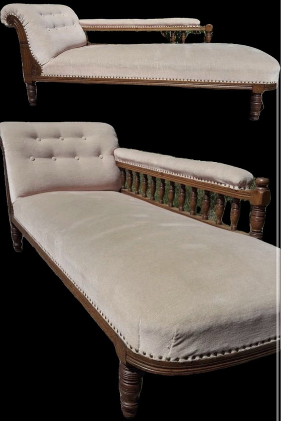 Art Nouveau/Victorian Chaise Longue, Textile, Velvet, Beige (photo 6 of 7)