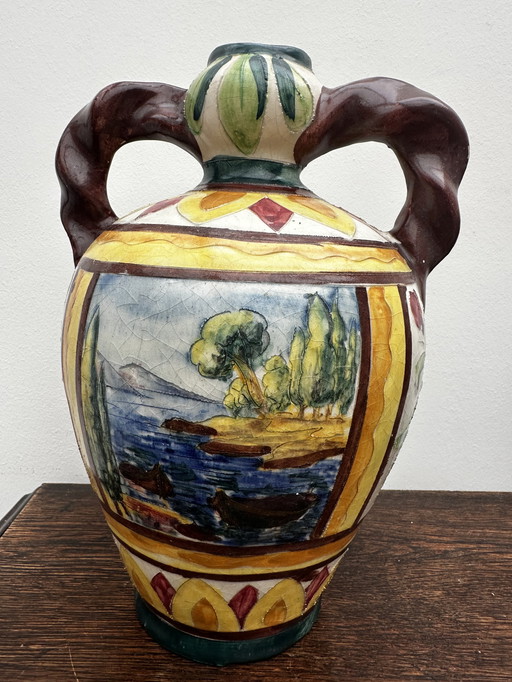 Grande Amphore Italienne en céramique , décor polychrome 