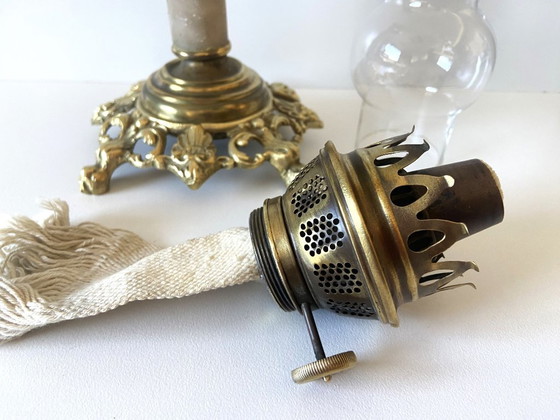 Image 1 of Ancienne Lampe à Pétrole Huile Kérosène France 1900 "ADA" Bronze Art Nouveau