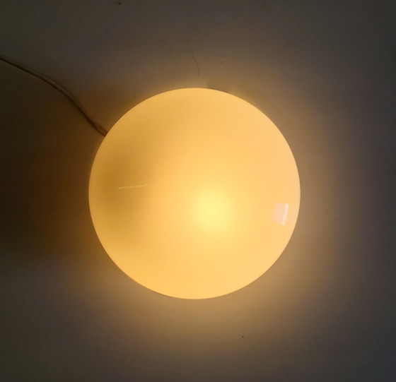 Bauhaus Opaline Globe Ceiling Light or Wall Lamp and Chromed Metal - Mid.20th Century – Glass (photo 5 of 8)