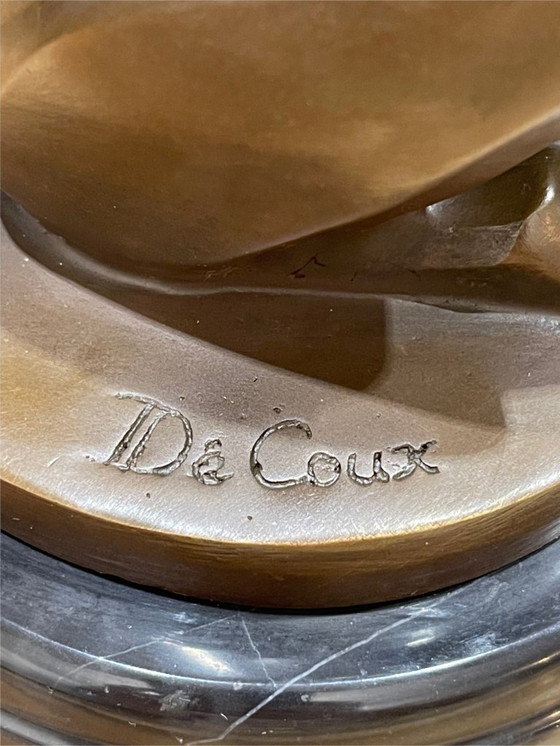 Image 1 of Art Deco bronze panther – Signed De Coux – 30cm - 4kg – Marble base