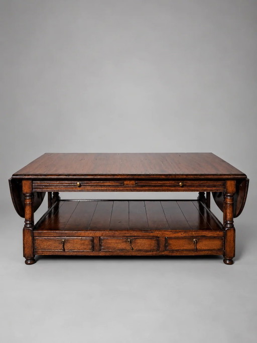 Old New England Table basse extensible double face avec tiroirs