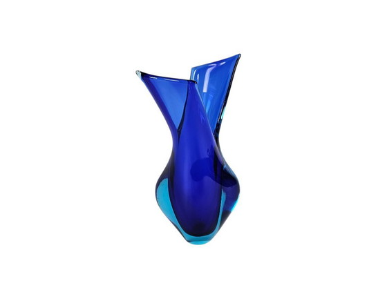 Image 1 of Murano – Flavio Poli – Vase „Knospe“ – Aquamarin und Kobaltblau – Italien – 1960er Jahre