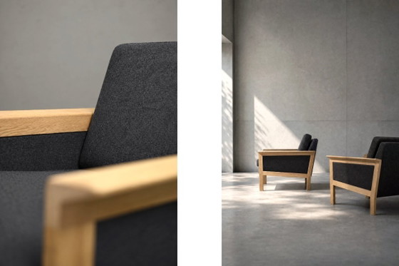 Image 1 of Vintage Mid-Century Danish Modern Oak & Felt Lounge Chairs, 1960s, Set of 2