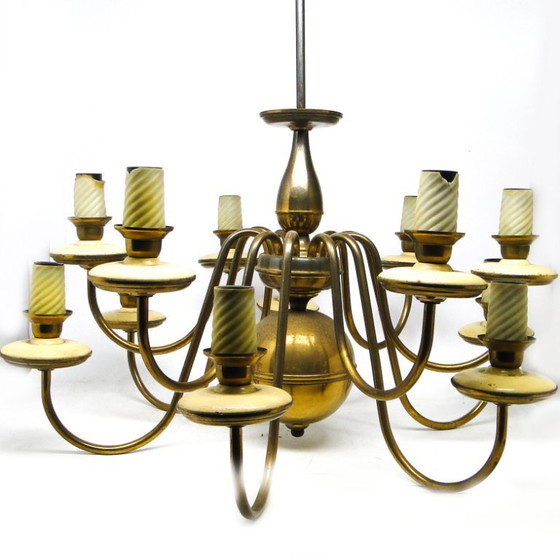 Vintage Metal Chandelier, Poland, 1980s – Brass (photo 3 of 13)
