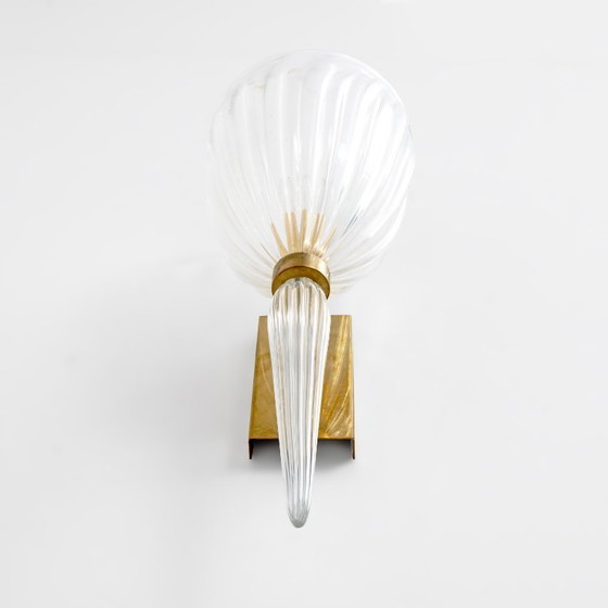 Image 1 of Pair of Italian Murano Iridescent Glass and Brass Wall Sconces