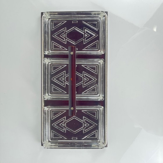 Image 1 of Vintage houten en glazen hapjesschaal, jaren 60/70