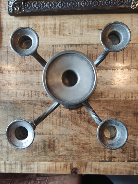 Image 1 of Mooie set zware vintage kandelabers – verzilverd (31 cm hoog)