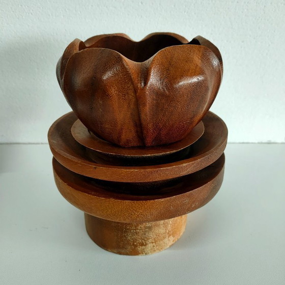 Image 1 of Vintage wooden 'Lotus Flower' appetizer server (appetizer dishes)