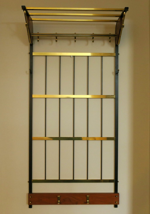 Mid-Century Coat and Hat Rack in Brass and Teak, 1960s