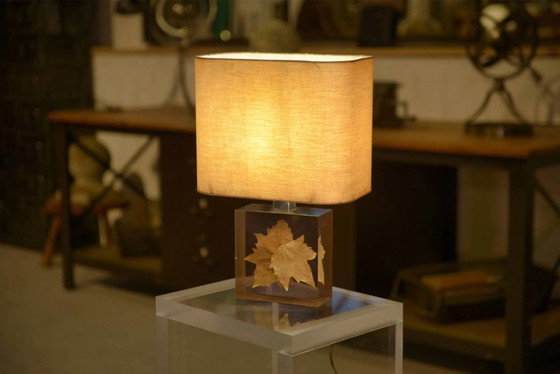 Lampada con inclusione di foglia di platano di Pierre Giraudon anni '70 – Lampade da tavolo, Vintage (photo 9 of 11)