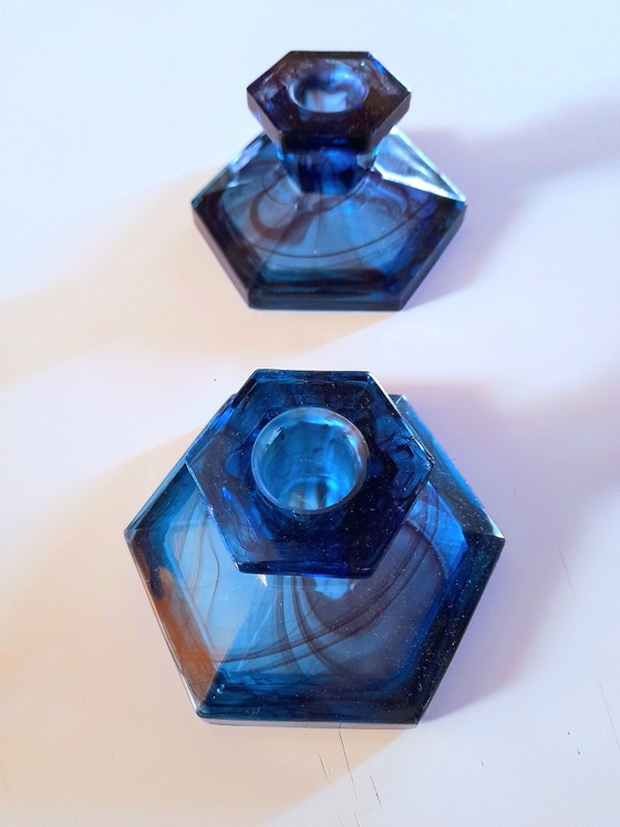 Image 1 of blauer Kerzenständer von Davidson Glass