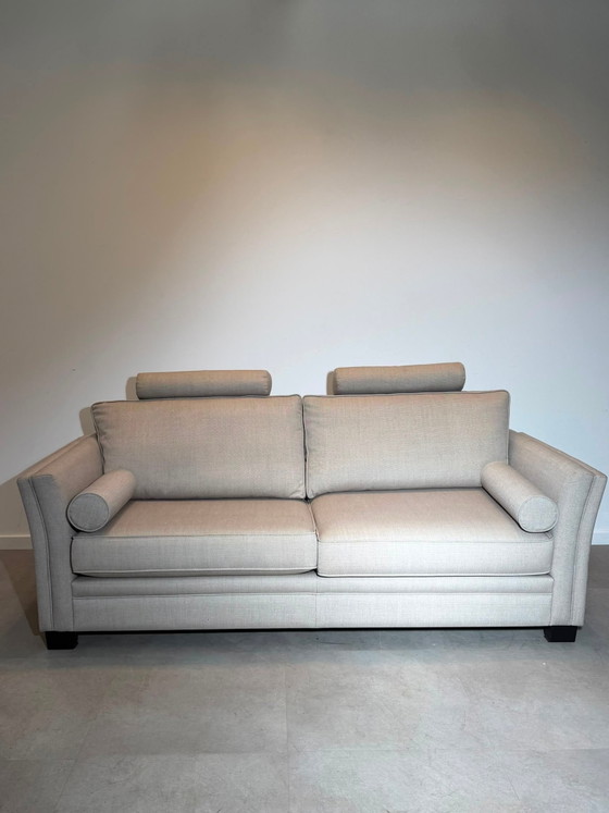 Moderne beige stoffen 3-zitsbank met hoofdsteunen – Banken (photo 2 of 3)