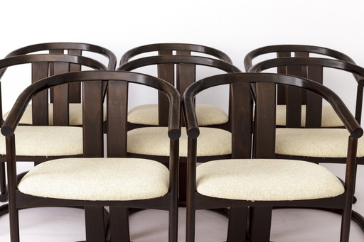 Set of 8 Vintage Casala Dining Armchairs – 1960s/70s Mid-Century Modern Wooden Chairs, Newly Upholstered