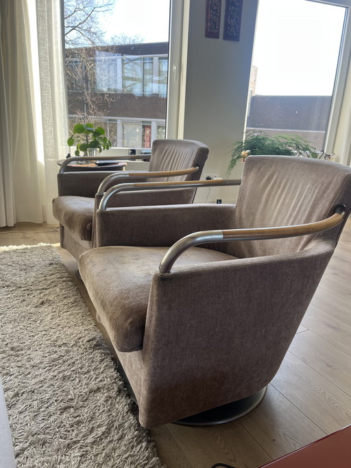 2 fauteuils pivotants Giogetti, design Massimo Scolari, Italie Haren '80