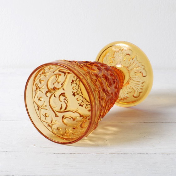 Verre à pied ambré vintage Arabesque / Gobelet à vin Baccarat / Vallerysthal & Portieux / France / Années (photo 2 sur 12)