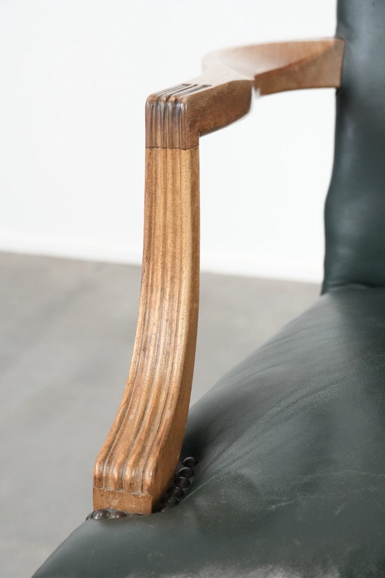 Image 1 of Old English cowhide leather and wood Gainsborough occasional/desk chair