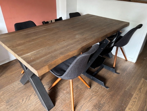 Oak dining table with metal X-legs | 2m x 97cm by HACO