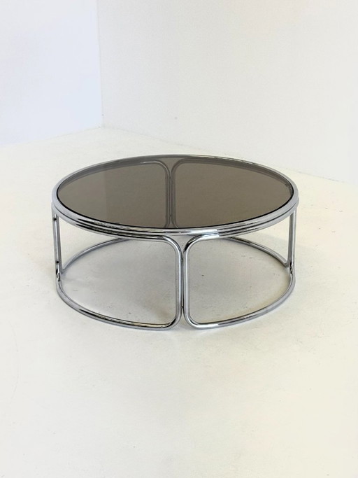 Space Age coffee table with smoked glass and chrome