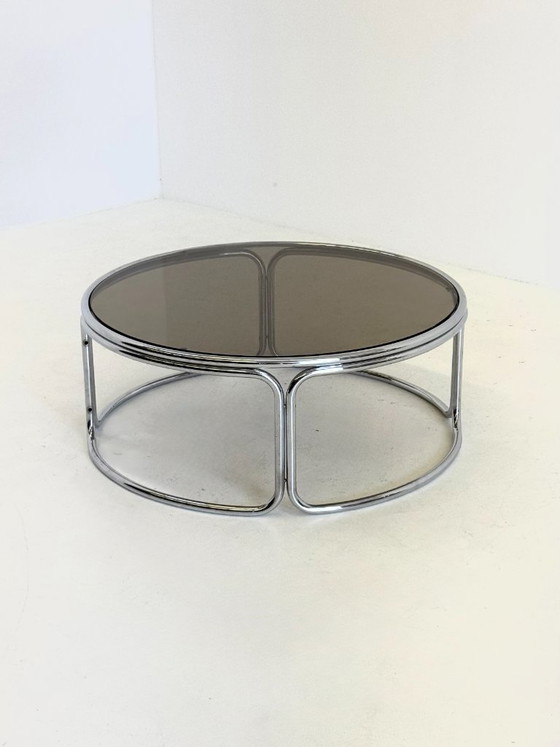 Image 1 of Space Age coffee table with smoked glass and chrome