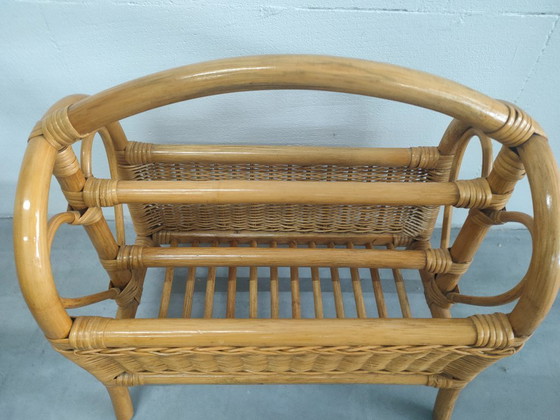 Image 1 of Portariviste vintage in rattan, cestino portariviste, portariviste, anni '70.