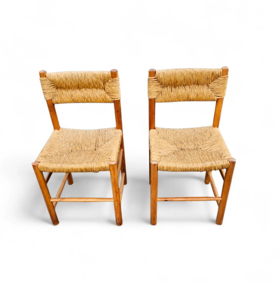 2 x pine wood woven reed dining chairs / France 1950s (photo 17 of 40)