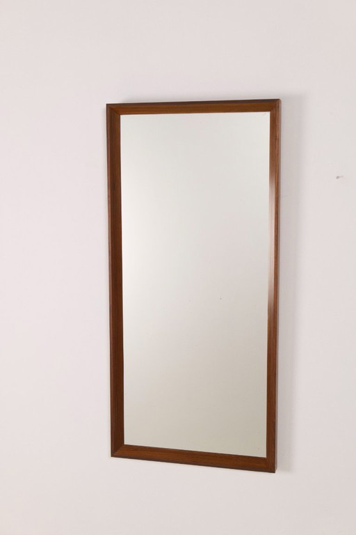 Rosewood mirror with brass pins, AM spejle Denmark, 1960's