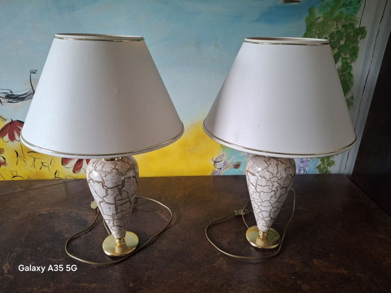 Image 1 of 2 Keramik-Tischlampen Paar der Marke Arnold Licht Keramikfuß und Craquelé-Glasur ca 70er Jahre 
