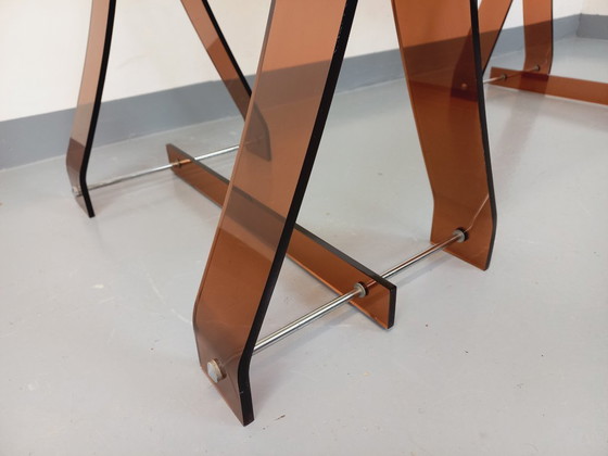 Image 1 of Scrivania vintage di Marcello Gacita e Pierre Tiberi per Rodet in vetro fumé, plexiglass e metallo cromato degli anni &#39;70