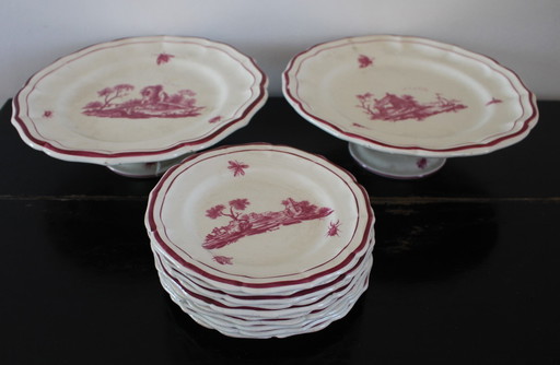 Gien dessert service original model "Paysage rose" (1866)