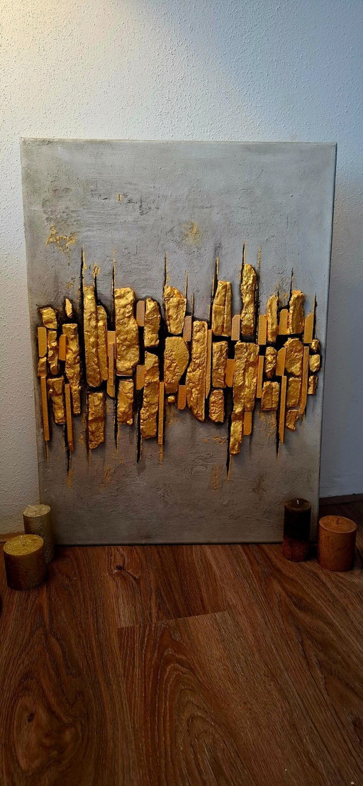 Handmade Gold Abstract Painting – Luxury Wall Decoration