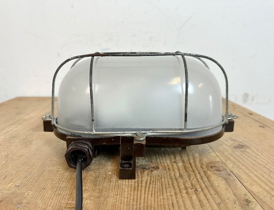 Image 1 of Industrial Brown Bakelite Wall Light with Milk Glass, 1960s
