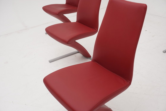 Image 1 of Rolf Benz 7800 Stühle 6 Stk. Leder Rot Stuhl Freischwinger